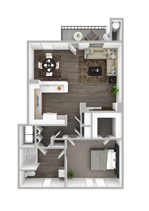 Floor plan for 1 bed, 1 bath, 892 sqft